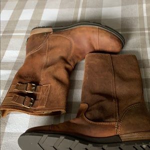 Sorel Boots Brown Mid Calf Buckled Cap Toe SZ 8
